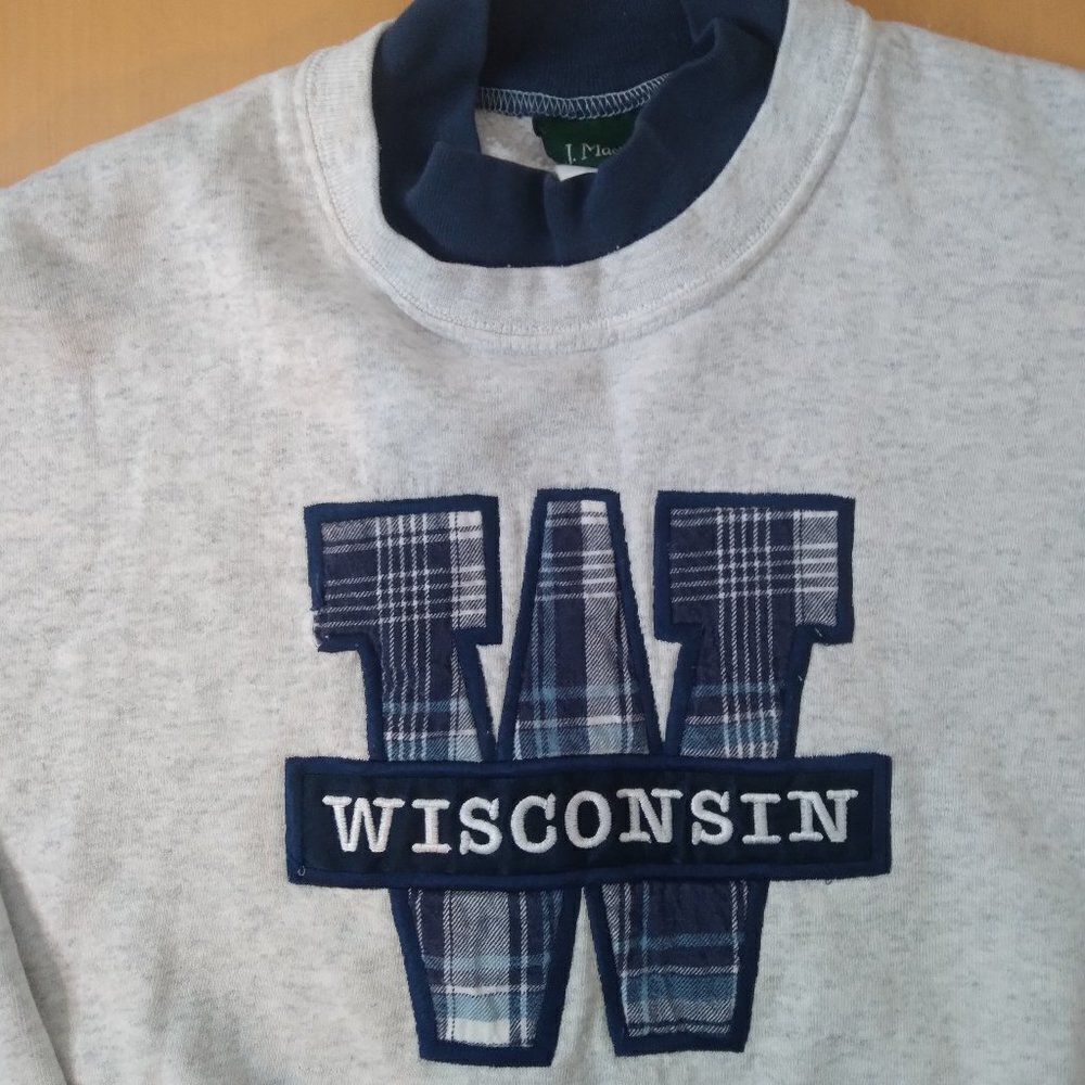 Vintage Wisconsin Plaid Embroidered Double Collar Crewneck Sweatshirt